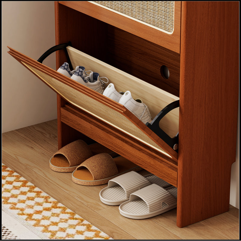 Bayou Breeze Rattan Shoe Cabinet for Entryway Free Standing Shoe Rack with 3 Flip Drawers Black Pegboard Wayfair
